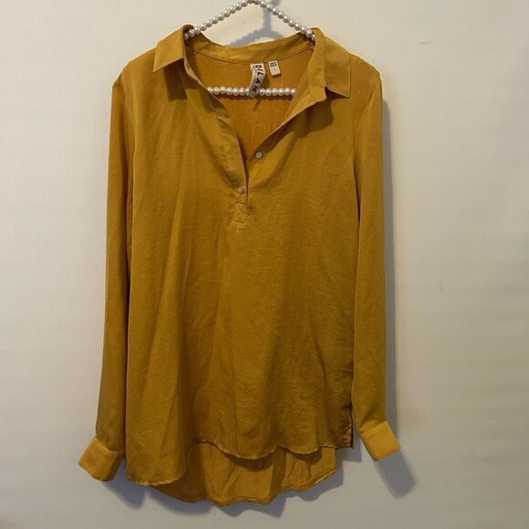 Anthropologie Dolan Left Coast Mustard Yellow Hi Lo Top Blouse Shirt Fall Small - Picture 10 of 10